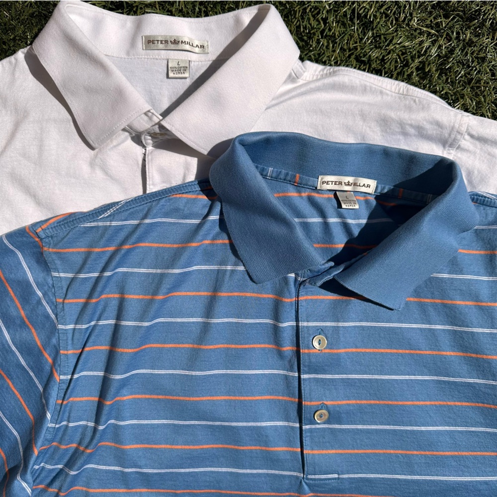 Lot of 2 Peter Millar Crown Crafted Cool Cotton Short Sleeve Collar Polo Shirt L